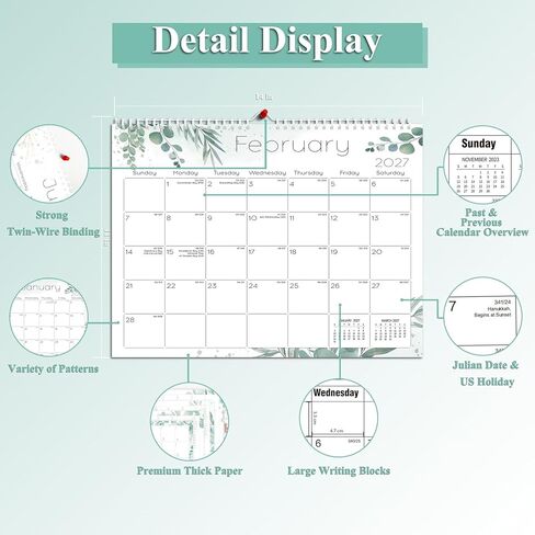Ymumuda Wall Calendar 2024-14 Monthly from DEC. 2023 to JAN. 2025, 14" x 11", 2024 Desk/Wall Calendar with Monthly Views& Unruled Blocks, Easy Organizing for Annual Work, Floral 01 in Kuwait