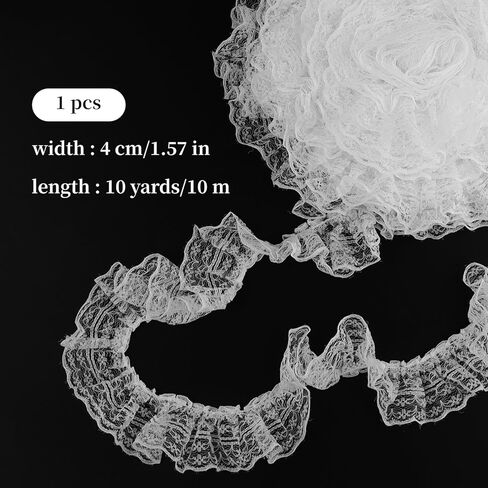 10 Yards Ruffle Single-Sided White Lace Ribbon Trim Delicate Ruffle Floral Fabric Lace for Sewing Crafts Lace Trim Laceribbon White in Kuwait