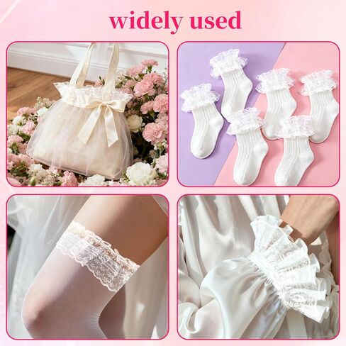 10 Yards Ruffle Single-Sided White Lace Ribbon Trim Delicate Ruffle Floral Fabric Lace for Sewing Crafts Lace Trim Laceribbon White in Kuwait