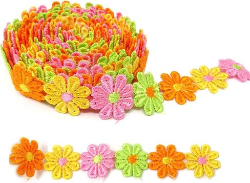 5 Yards Sweet Daisy Ribbon Lace Cute Colorful Flower Embroidered Trim Ribbons for DIY Clothing Sewing Crafts Making in Saudi Arabia