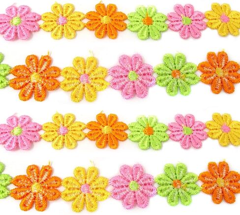 5 Yards Sweet Daisy Ribbon Lace Cute Colorful Flower Embroidered Trim Ribbons for DIY Clothing Sewing Crafts Making in Saudi Arabia