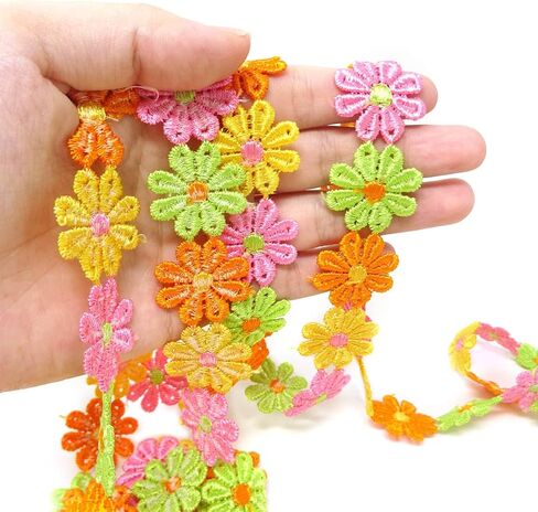 5 Yards Sweet Daisy Ribbon Lace Cute Colorful Flower Embroidered Trim Ribbons for DIY Clothing Sewing Crafts Making in Saudi Arabia