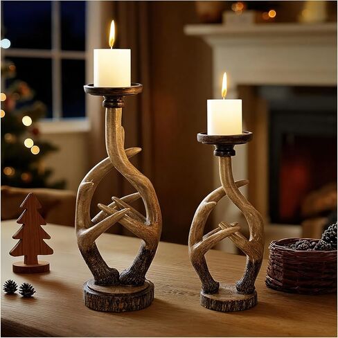 Rutic Farmhouse Antlers Candle Holder Set of 2 Decor for Living Room Bedroom House Dinner Wedding Party Valentine's Day Cottage christmas in Saudi Arabia