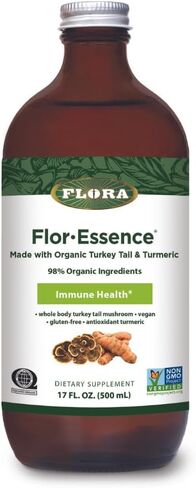 Flora Health Flor-Essence with Turkey Tail & Turmeric, Rich in Polysaccharides, 35+ Phenolic Compounds with Antioxidants and Immunity Support, 32-fl. oz. Glass Bottle in Kuwait