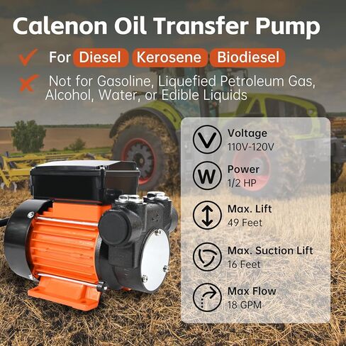 110V Diesel Fuel Transfer Pump, 1/2 HP 18GPM High Flow Self-Priming Electric Extractor with 3/4" NPT Fittings & Strainer, Heavy Duty Cast Iron for Tractor, Truck, Kerosene, Biodiesel in Saudi Arabia