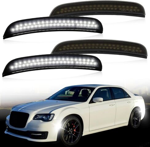 White LED Front & Rear Fender Side Marker Lights Kit for Chrysler 300 2015-2024,Smoked & White Lens Side Bumper Marker Lamps,4pcs (White) in Saudi Arabia