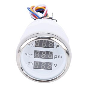 Triple Gauge Set, 52mm Water Temp Oil Pressure Voltmeter Digital Gauge with Backlight, Car Marine AUTO Gauge for Cars Ships Boats Truck Motorcycle (White Dial Silver Cover) in Kuwait