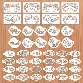 42 قطعة من استنسل طلاء الوجه، قوالب رسم الوجه للجسم قابلة لإعادة الاستخدام لتصميمات الوشم المؤقت لحفلات الهالوين، فن المكياج in Kuwait