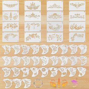 46pcs Face Paint Stencils Reusable, Facial Painting Template 2 Designs Facepaint Body Tattoo Stencil for Kids & Adults Halloween Party Makeup DIY Art in Saudi Arabia