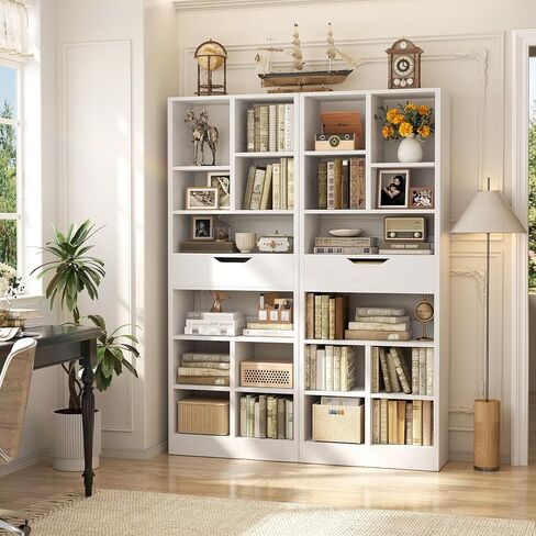 Armocity 8-Tier Book Shelf with Drawer, 73.6" Tall Bookcase and Bookshelf Modern Freestanding Open Display Shelves for Living Room Home Office, Bedroom, White in Saudi Arabia