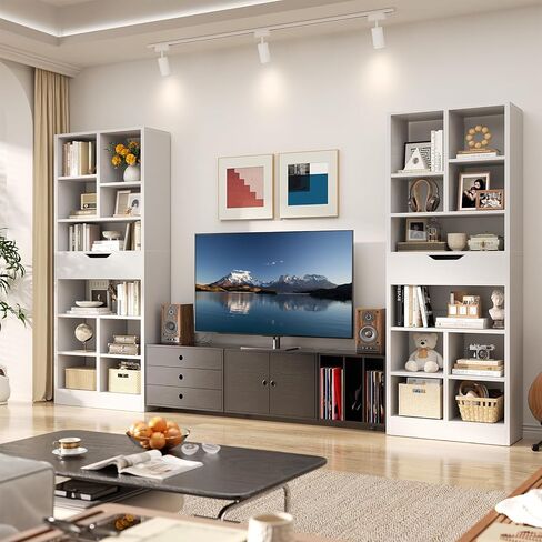 Armocity 8-Tier Book Shelf with Drawer, 73.6" Tall Bookcase and Bookshelf Modern Freestanding Open Display Shelves for Living Room Home Office, Bedroom, White in Saudi Arabia