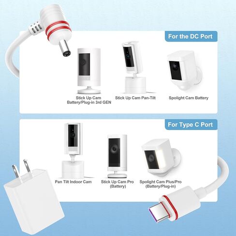 سلك طاقة ومحول بطول 23 قدمًا متوافق مع كاميرا Ring Spotlight Cam Plus/Pro وبطارية Stick Up Cam، وكابل شحن للحلقة، وقابس طاقة مقاوم للطقس وكابل شحن USB صغير in Kuwait