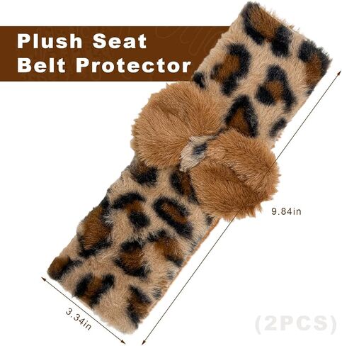2 PCS Car Seat Belt Cover Pads, Cute Leopard Print Seatbelt Covers Shoulder Protector with Bow Tie, Soft Comfortable Plush Harness Pad for Sedans Trucks SUVs, Car Accessories (Leopard Print) in Saudi Arabia