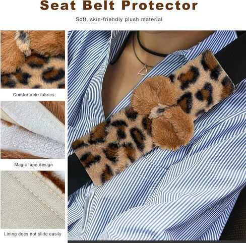 2 PCS Car Seat Belt Cover Pads, Cute Leopard Print Seatbelt Covers Shoulder Protector with Bow Tie, Soft Comfortable Plush Harness Pad for Sedans Trucks SUVs, Car Accessories (Leopard Print) in Saudi Arabia