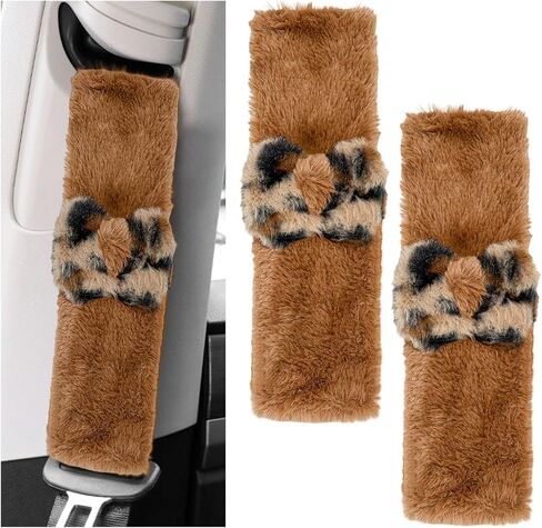 قطعتان من وسادات غطاء حزام مقعد السيارة، أغطية أحزمة أمان لطيفة بطبعة جلد الفهد، واقي الكتف مع ربطة عنق، وسادة حزام قطيفة ناعمة ومريحة لسيارات السيدان والشاحنات وسيارات الدفع الرباعي، وإكسسوارات السيارة (طباعة الفهد) in Kuwait