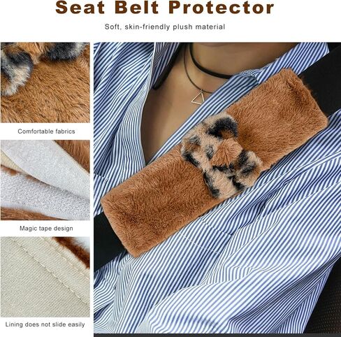 قطعتان من وسادات غطاء حزام مقعد السيارة، أغطية أحزمة أمان لطيفة بطبعة جلد الفهد، واقي الكتف مع ربطة عنق، وسادة حزام قطيفة ناعمة ومريحة لسيارات السيدان والشاحنات وسيارات الدفع الرباعي، وإكسسوارات السيارة (طباعة الفهد) in Kuwait