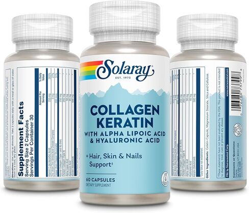 SOLARAY Collagen Keratin with Alpha Lipoic Acid and Hyaluronic Acid - Type I, II and III Collagen Pills - Hair, Skin, Nails, and Joint Health Support - 30 Servings, 60 Capsules in Saudi Arabia