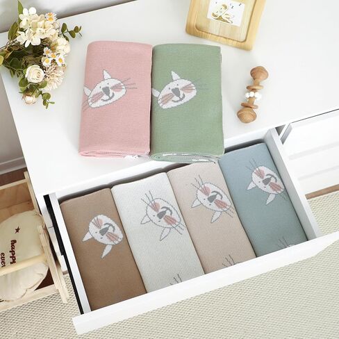 100% Cotton Baby Blanket Knit Soft Cozy Swaddle Receiving Blankets Toddler Infant Blanket with Lovely Sheeps for Newborn Boy Girls - Khaki, 90 x 70cm in Saudi Arabia