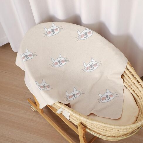 100% Cotton Baby Blanket Knit Soft Cozy Swaddle Receiving Blankets Toddler Infant Blanket with Lovely Sheeps for Newborn Boy Girls - Khaki, 90 x 70cm in Saudi Arabia