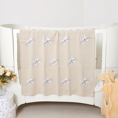 100% Cotton Baby Blanket Knit Soft Cozy Swaddle Receiving Blankets Toddler Infant Blanket with Lovely Sheeps for Newborn Boy Girls - Khaki, 90 x 70cm in Saudi Arabia