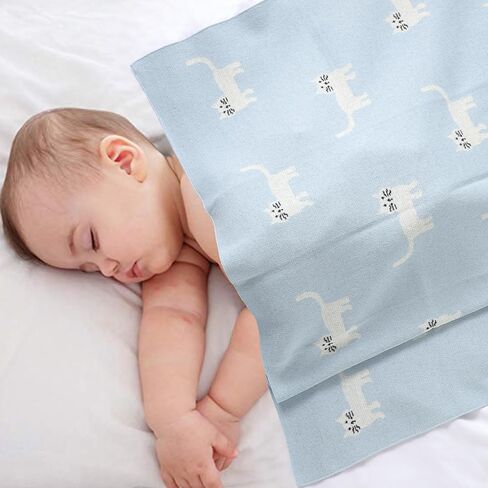 100% Cotton Baby Blanket Knit Soft Cozy Swaddle Receiving Blankets Toddler Infant Blanket with Lovely Sheeps for Newborn Boy Girls - Khaki, 90 x 70cm in Kuwait