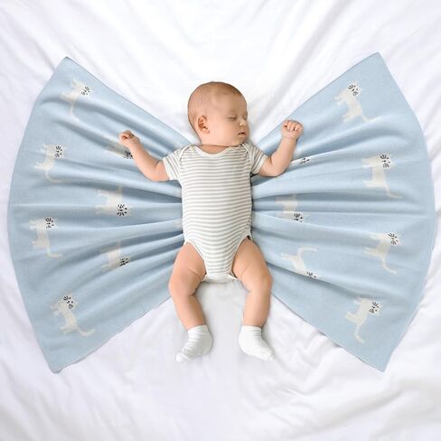 100% Cotton Baby Blanket Knit Soft Cozy Swaddle Receiving Blankets Toddler Infant Blanket with Lovely Sheeps for Newborn Boy Girls - Khaki, 90 x 70cm in Kuwait