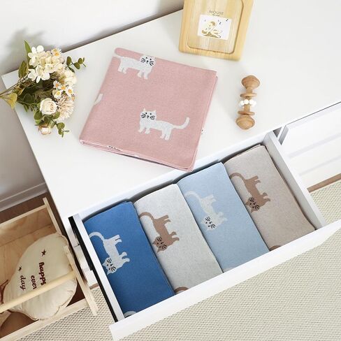 100% Cotton Baby Blanket Knit Soft Cozy Swaddle Receiving Blankets Toddler Infant Blanket with Lovely Sheeps for Newborn Boy Girls - Khaki, 90 x 70cm in Kuwait