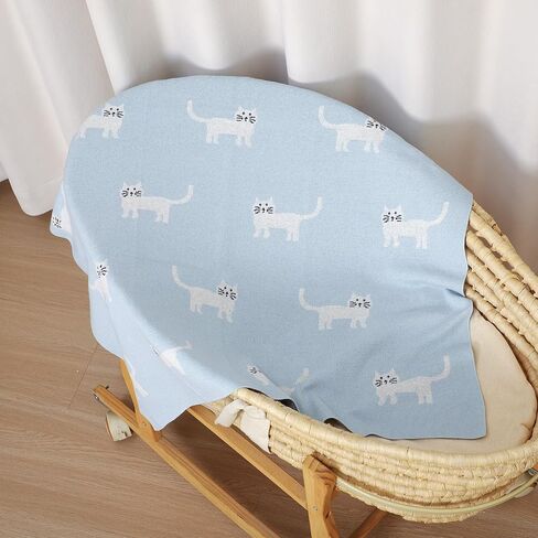 100% Cotton Baby Blanket Knit Soft Cozy Swaddle Receiving Blankets Toddler Infant Blanket with Lovely Sheeps for Newborn Boy Girls - Khaki, 90 x 70cm in Kuwait