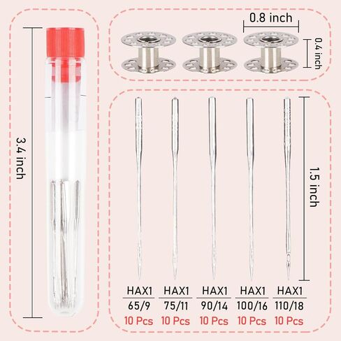 50Pcs Sewing Machine Needles, Universal Sewing Machine Needle, Sizes HAX1 65/9, 75/11, 90/14, 100/16, 110/18 in Saudi Arabia