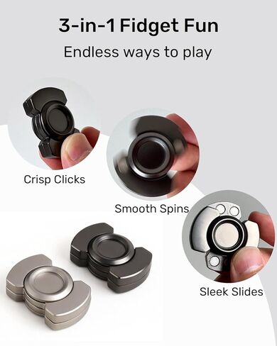 ألعاب فيدجيت معدنية 3 في 1 للبالغين - لعبة فيدجيت سلايدر كليكر مع دوران سلس وثابت، لعبة فيدجيت للمكتب الصغير لتخفيف التوتر، سبيكة زنك ممتازة، أسود in Kuwait