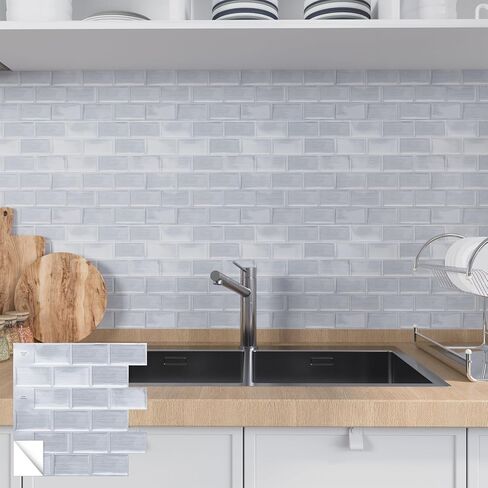 بلاط 10 ورقات قابلة للتقشير واللصق باكسبلاش، عصا ملونة خفيفة مقاس 30.48 سم × 30.48 سم على بلاط الحائط للمطبخ in Kuwait