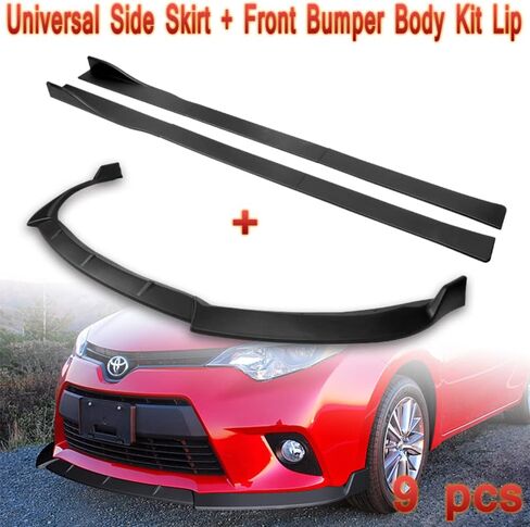 Q1-TECH, 9-Piece Front Bumper Lip & Side Skirt Extensions Diffuser Compatible with 2014-2016 Toyota Corolla Base/L/LE Model Only, Front Lip Spoiler Air Chin Body Splitter ABS (Painted Carbon) in Saudi Arabia