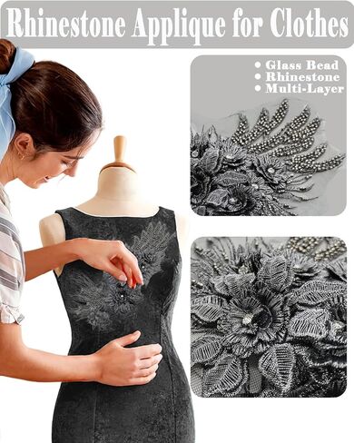 1pc 3D Flower Rhinestone Applique for Clothes, Handmade Crystal Patches for Wedding Dress, Sparkle Beaded Embroidery Lace Applique for Jacket Jeans Sewing Embellishment (Burgundy) in Saudi Arabia