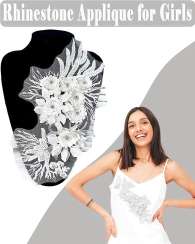 1pc 3D Flower Rhinestone Applique for Clothes, Handmade Crystal Patches for Wedding Dress, Sparkle Beaded Embroidery Lace Applique for Jacket Jeans Sewing Embellishment (Burgundy) in Saudi Arabia