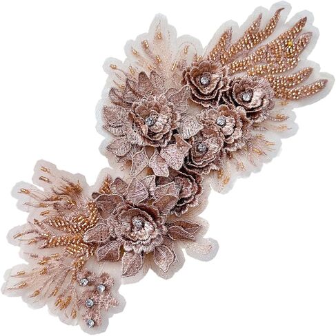 1pc 3D Flower Rhinestone Applique for Clothes, Handmade Crystal Patches for Wedding Dress, Sparkle Beaded Embroidery Lace Applique for Jacket Jeans Sewing Embellishment (Burgundy) in Saudi Arabia