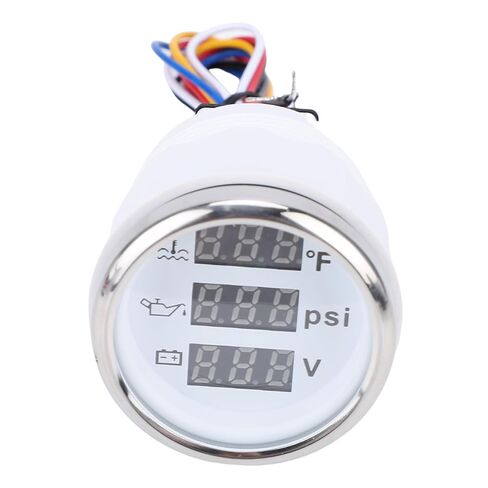Triple Gauge Set, 52mm Water Temp Oil Pressure Voltmeter Digital Gauge with Backlight, Car Marine AUTO Gauge for Cars Ships Boats Truck Motorcycle (White Dial Silver Cover) in Kuwait