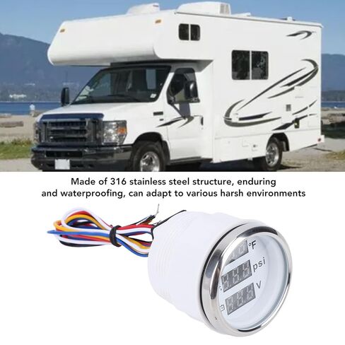 Triple Gauge Set, 52mm Water Temp Oil Pressure Voltmeter Digital Gauge with Backlight, Car Marine AUTO Gauge for Cars Ships Boats Truck Motorcycle (White Dial Silver Cover) in Kuwait