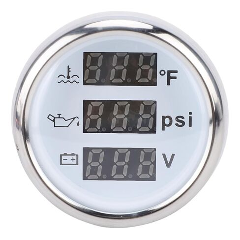 Triple Gauge Set, 52mm Water Temp Oil Pressure Voltmeter Digital Gauge with Backlight, Car Marine AUTO Gauge for Cars Ships Boats Truck Motorcycle (White Dial Silver Cover) in Kuwait