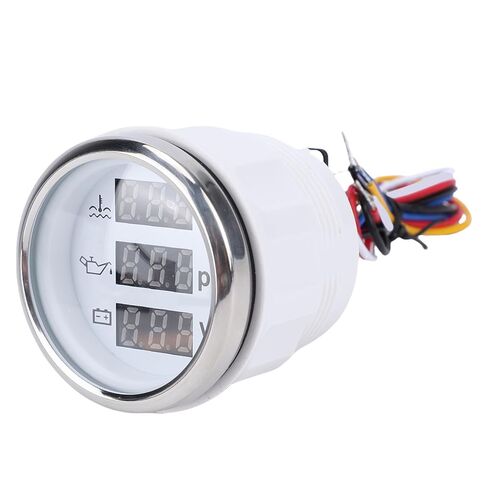 Triple Gauge Set, 52mm Water Temp Oil Pressure Voltmeter Digital Gauge with Backlight, Car Marine AUTO Gauge for Cars Ships Boats Truck Motorcycle (White Dial Silver Cover) in Kuwait