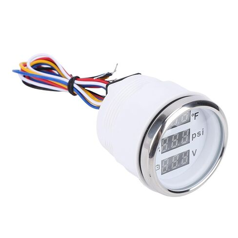 Triple Gauge Set, 52mm Water Temp Oil Pressure Voltmeter Digital Gauge with Backlight, Car Marine AUTO Gauge for Cars Ships Boats Truck Motorcycle (White Dial Silver Cover) in Kuwait