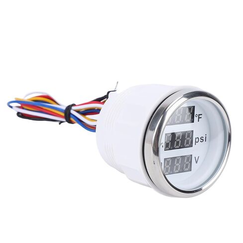 Triple Gauge Set, 52mm Water Temp Oil Pressure Voltmeter Digital Gauge with Backlight, Car Marine AUTO Gauge for Cars Ships Boats Truck Motorcycle (White Dial Silver Cover) in Kuwait