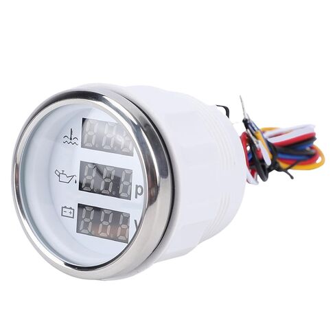 Triple Gauge Set, 52mm Water Temp Oil Pressure Voltmeter Digital Gauge with Backlight, Car Marine AUTO Gauge for Cars Ships Boats Truck Motorcycle (White Dial Silver Cover) in Kuwait