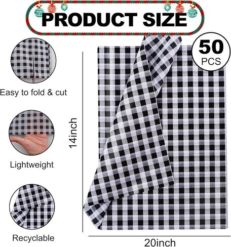 BEISHIDA Christmas Gingham Tissue Paper Bulk，Green and Blue Buffalo Plaid Wrapping Tissue Paper for Gift Bags, 14 x 20 Inch Gift Wrap for Christmas Party DIY Crafts Decor Holiday Flowers-50pcs in Saudi Arabia