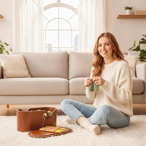 أوعية غزل بيضاوي خشبية للكروشيه ، أوعية الكروشيه المصنوعة يدويًا مع غطاء و 9 أجزاء من خطافات الحياكة ، وعشاق التريكو وعاء تخزين الغزل لمحبي خيوط الحياكة المصنوعة يدويًا (أوعية الكروشيه سوداء) in Kuwait