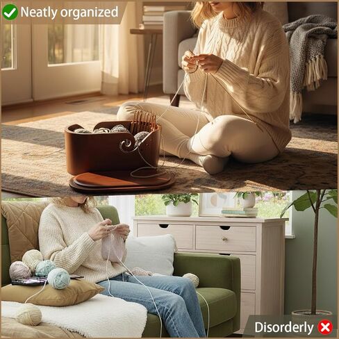 أوعية غزل بيضاوي خشبية للكروشيه ، أوعية الكروشيه المصنوعة يدويًا مع غطاء و 9 أجزاء من خطافات الحياكة ، وعشاق التريكو وعاء تخزين الغزل لمحبي خيوط الحياكة المصنوعة يدويًا (أوعية الكروشيه سوداء) in Kuwait