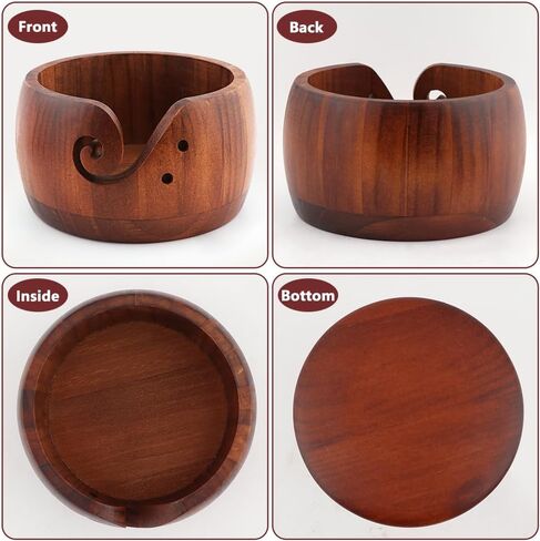 Multifunctional Wooden Yarn Bowl with Holes Storage,Crochet Hooks,DIY Natural Embroidery Crocheting Storage(Dark Brown) in Saudi Arabia