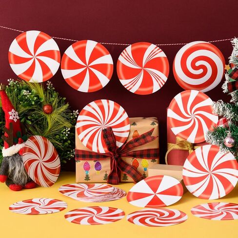 MixTeach 120 Pieces Christmas Candy Cutouts Paper Peppermint Candies Die cuts 6 Inches Sweet Candyland Wall Decor with Glue Points for Classroom School Bulletin Board Xmas Winter Holiday Party in Saudi Arabia
