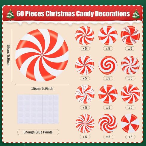 MixTeach 120 Pieces Christmas Candy Cutouts Paper Peppermint Candies Die cuts 6 Inches Sweet Candyland Wall Decor with Glue Points for Classroom School Bulletin Board Xmas Winter Holiday Party in Saudi Arabia