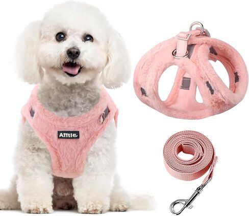 AIITLE Step in Dog Harness and Leash Set - Warm and Cozy Dog Vest Harness with Velcro Design, Reflective No-Pull Plush Pet Harness for Outdoor Walking, Training for Small Dogs, Cats White XXS in Kuwait