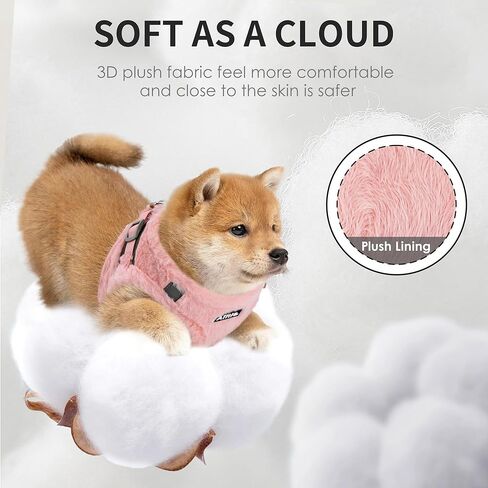 AIITLE Step in Dog Harness and Leash Set - Warm and Cozy Dog Vest Harness with Velcro Design, Reflective No-Pull Plush Pet Harness for Outdoor Walking, Training for Small Dogs, Cats White XXS in Kuwait